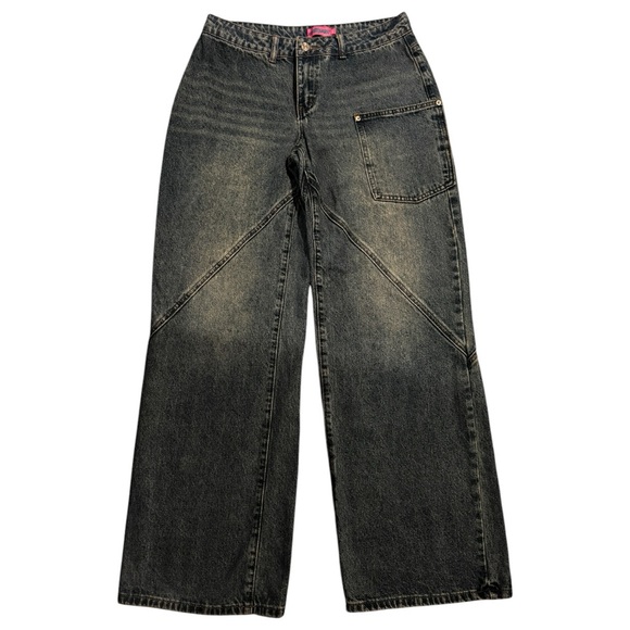 Edikted Denim - Edikted Asymmetric Panel Wide-Leg Jeans | 100% Cotton High-Rise Denim Size 6-8/M